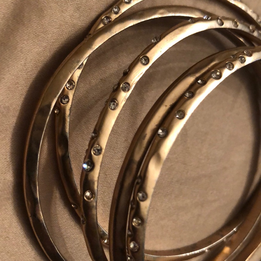 Hammered Gold and Crystal Bangle Bracelets (5)